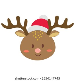 Cute Reindeer Character with Santa Hat