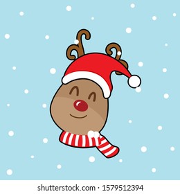 Cute reindeer. Christmas background. Christmas Greeting Card. Vector illustration.