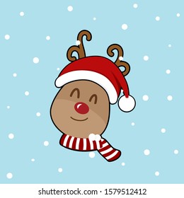 Cute reindeer. Christmas background. Christmas Greeting Card. Vector illustration.