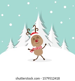 Cute reindeer. Christmas background. Christmas Greeting Card. Vector illustration.