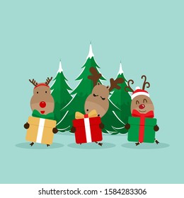 Cute reindeer. Christmas background. Christmas Greeting Card. Vector illustration.