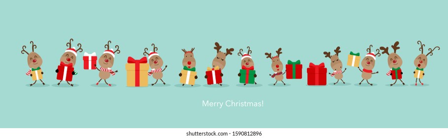 Cute reindeer. Christmas background. Christmas Greeting Card. Vector illustration.