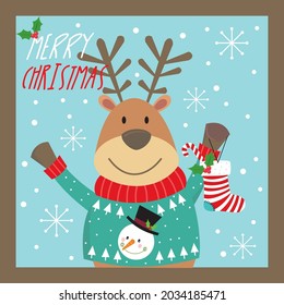 Cute reindeer for christmas card, gift bag or box deesign