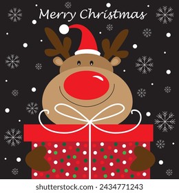 Cute reindeer for christmas card, gift bag or box design