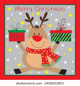 Cute  reindeer for christmas card, gift bag or box design