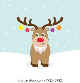 Cute reindeer with Christmas decorations - vector illustration