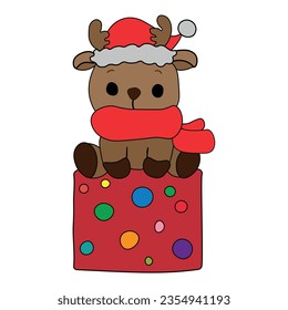 Cute reindeer with Christmas gift