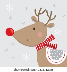 cute reindeer christmas greeting card on gray color background