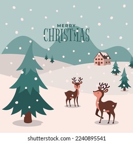 Cute reindeer christmas greeting card. christmas town