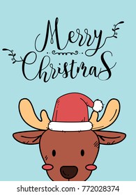 Cute Reindeer Christmas Greeting Card.