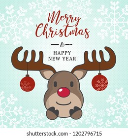 Cute reindeer christmas hoilday with hand drawn lettering