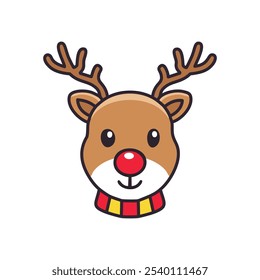 Cute reindeer christmas icon. Festive reindeer head, joyful holiday spirit. Perfect for winter cards, seasonal designs.