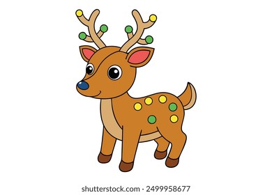 Cute Reindeer with Christmas Lights Vector Illustration Cartoon Logo