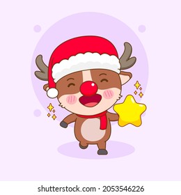 Cute reindeer with Christmas star cartoon character.