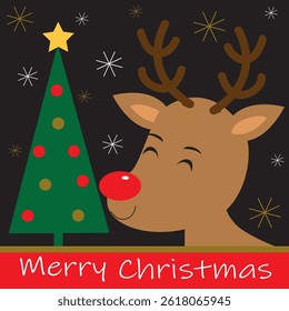 cute reindeer and christmas tree for christmas card, gift bag or box design

