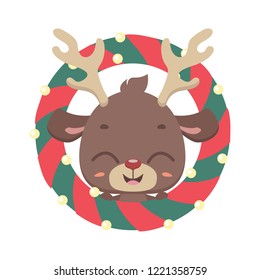 Cute reindeer with Christmas wreath