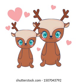 cute reindeer couple characters vector illustration