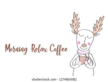  Cute reindeer with a cup of coffee