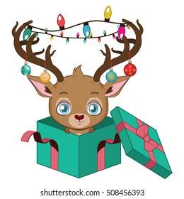 Cute reindeer with decorated antlers