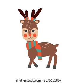 Cute reindeer drawn in cartoon style. Vector illustration.