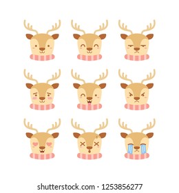 Cute reindeer emoticon emoji set vector illustration