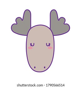 Cute reindeer face cartoon line and fill style icon design, Animal zoo life nature and character theme Vector illustration