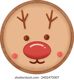 Cute Reindeer Face Cookie Illustration	