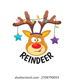 Cute Reindeer Face vector sticker illustration.
