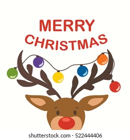 Cute Reindeer with festive decoration Christmas vector design illustration