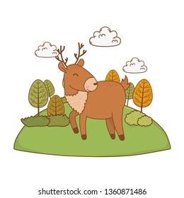 cute reindeer in the field woodland character