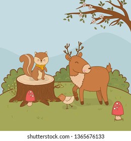 cute reindeer in the field woodland character