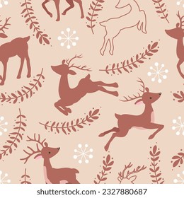 Cute Reindeer In The Garden Seamless Pattern