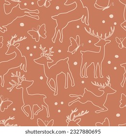 Cute Reindeer In The Garden Seamless Pattern