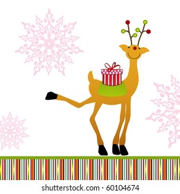 cute reindeer with gift