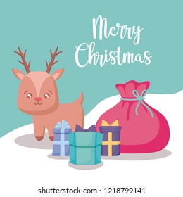 cute reindeer with gift boxes christmas