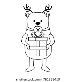 cute reindeer with gift christmas character