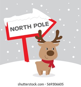 Cute reindeer going to north pole