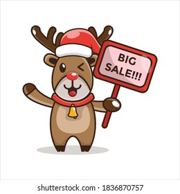 cute reindeer with greeting big sale. christmas vector illustration