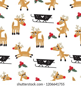 Cute Reindeer .  Happy Christmas. Seamless pattern ,background, wallpaper.