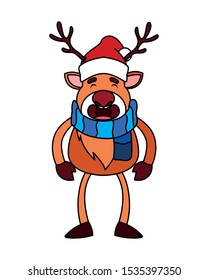 cute reindeer with hat on white background vector illustration design