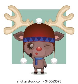 Cute reindeer with hat and scarf