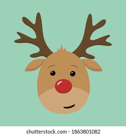 Cute reindeer head. Christmas element. Vector