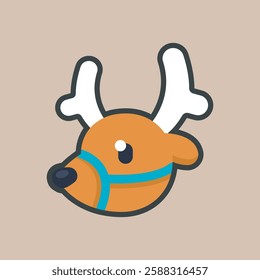 cute reindeer head with outline flat vector design