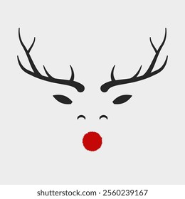 Cute reindeer head. It is a simple black flat reindeer silhouette with a red nose. Christmas vector illustration fit for holiday card, or invitation