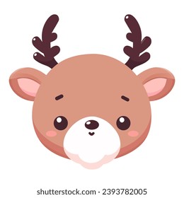 cute reindeer head with white beard cartoon character vector illustration. flat design.
