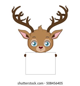 Cute reindeer holding a blank sign