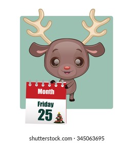 Cute reindeer holding a calendar