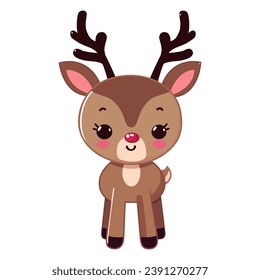 cute reindeer with horn cartoon character vector illustration. flat design.