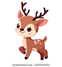 cute reindeer with horn cartoon character vector illustration. flat design.