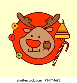 Cute Reindeer Icon Merry Christmas And Happy New Year Concept Winter Holidays Hand Drawn Collection Vector Illustration